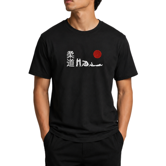 'Hajime' Embroidered T-shirt - Black & White/Red