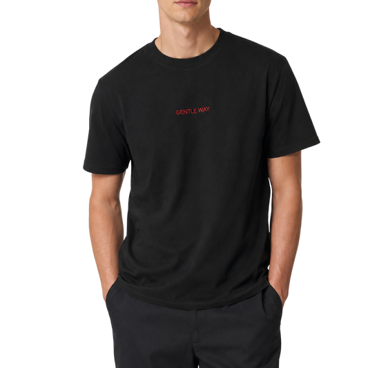 'Gentle Way' Embroidered T-shirt - Black & Red