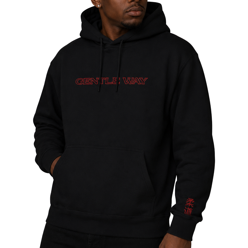 'Gentle Way' Embroidered Hoodie - Black & Red