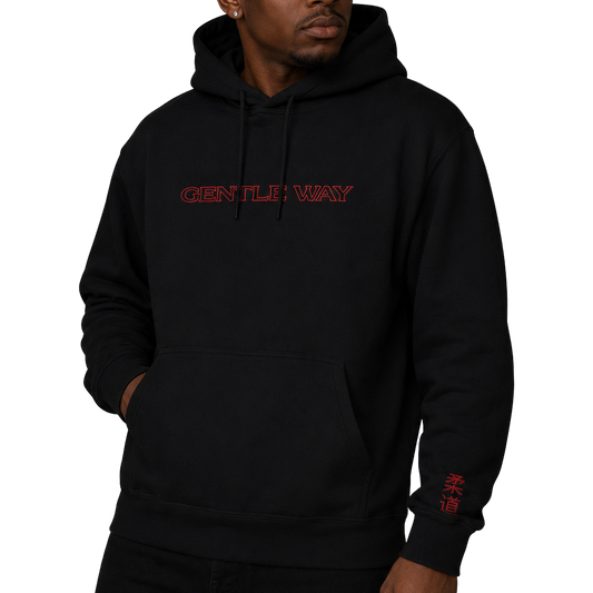 'Gentle Way' Embroidered Hoodie - Black & Red