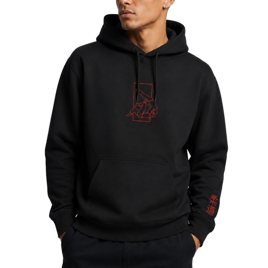 'Sutemi' Embroidered Hoodie - Black &  Red