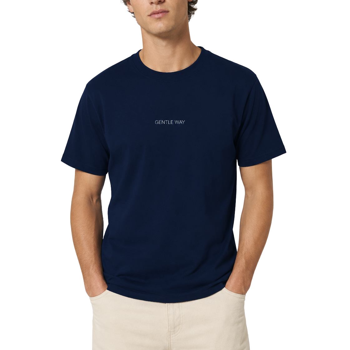 'Gentle Way' Embroidered T-shirt - Navy & White